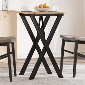   Tömör fenyőfa és acél étkezőasztal X-vázzal 50x50x75 cm