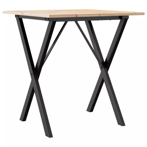 Tömör fenyőfa és acél étkezőasztal X-vázzal 70x70x75 cm