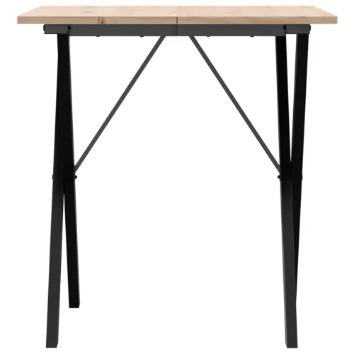 Tömör fenyőfa és acél étkezőasztal X-vázzal 70x70x75 cm