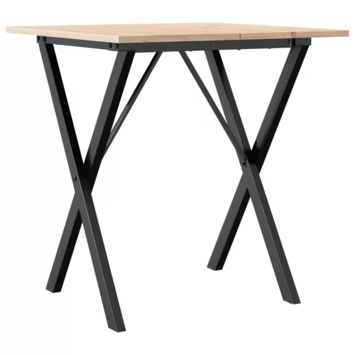 Tömör fenyőfa és acél étkezőasztal X-vázzal 70x70x75 cm