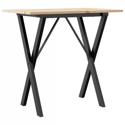 Tömör fenyőfa és acél étkezőasztal X-vázzal 80x50x75 cm
