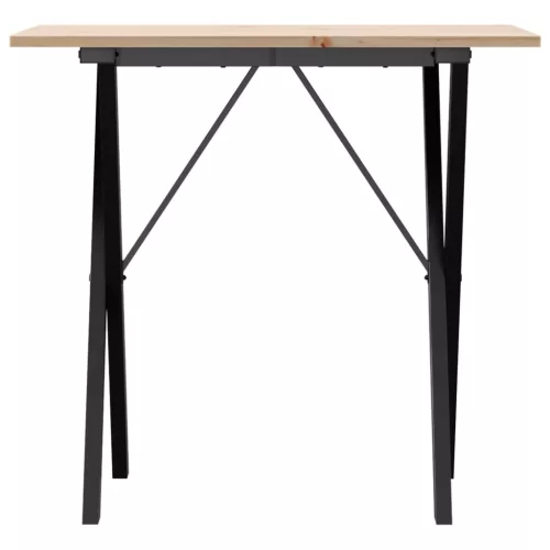 Tömör fenyőfa és acél étkezőasztal X-vázzal 80x50x75 cm