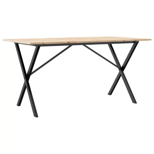 Tömör fenyőfa és acél étkezőasztal X-vázzal 140x80x75 cm