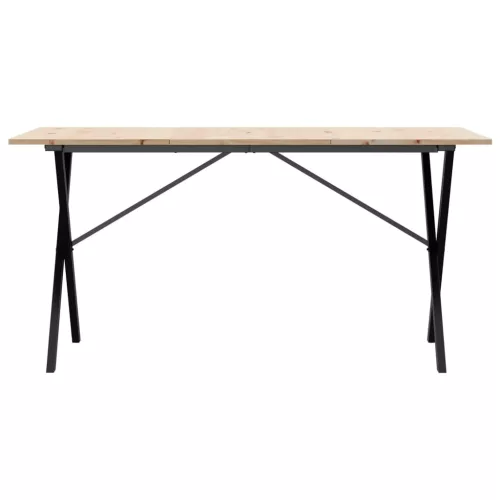 Tömör fenyőfa és acél étkezőasztal X-vázzal 140x80x75 cm