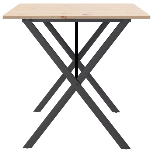 Tömör fenyőfa és acél étkezőasztal X-vázzal 140x80x75 cm