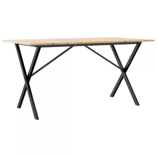 Tömör fenyőfa és acél étkezőasztal X-vázzal 140x80x75 cm