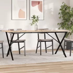   Tömör fenyőfa és acél étkezőasztal X-vázzal 180x90x75 cm