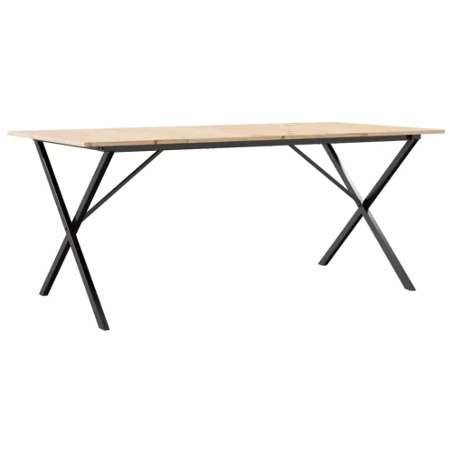 Tömör fenyőfa és acél étkezőasztal X-vázzal 180x90x75 cm