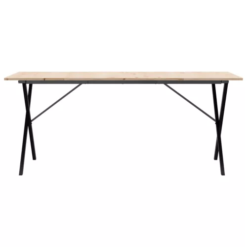 Tömör fenyőfa és acél étkezőasztal X-vázzal 180x90x75 cm