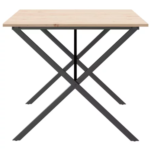 Tömör fenyőfa és acél étkezőasztal X-vázzal 180x90x75 cm