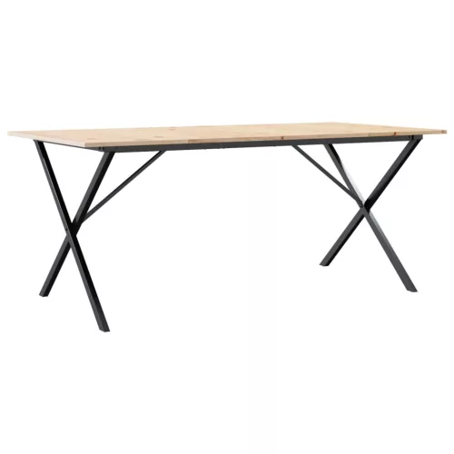 Tömör fenyőfa és acél étkezőasztal X-vázzal 180x90x75 cm