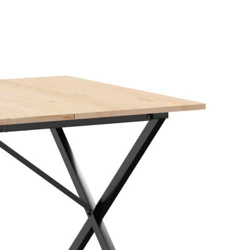 Tömör fenyőfa és acél étkezőasztal X-vázzal 180x90x75 cm