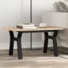 Tömör fenyőfa és acél dohányzóasztal Y-vázzal 80x50x40 cm