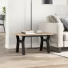 Tömör fenyőfa és acél dohányzóasztal Y-vázzal 80x50x40 cm
