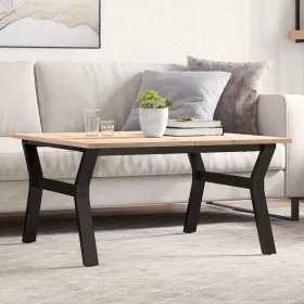   Tömör fenyőfa és acél dohányzóasztal Y-vázzal 80x80x45 cm