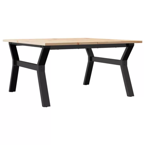 Tömör fenyőfa és acél dohányzóasztal Y-vázzal 80x80x45 cm