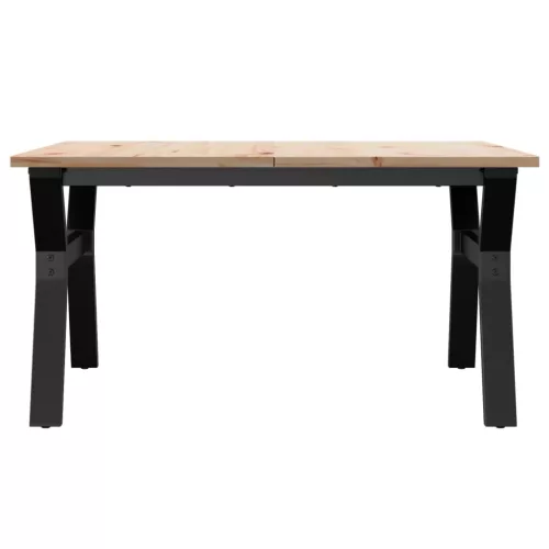 Tömör fenyőfa és acél dohányzóasztal Y-vázzal 80x80x45 cm