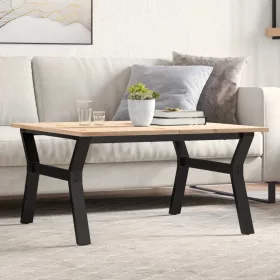   Tömör fenyőfa és acél dohányzóasztal Y-vázzal 90x90x45 cm