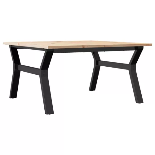 Tömör fenyőfa és acél dohányzóasztal Y-vázzal 90x90x45 cm
