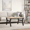 Tömör fenyőfa és acél dohányzóasztal Y-vázzal 90x90x45 cm