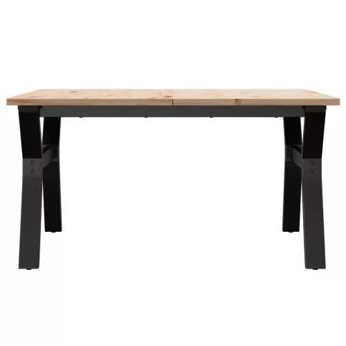 Tömör fenyőfa és acél dohányzóasztal Y-vázzal 90x90x45 cm