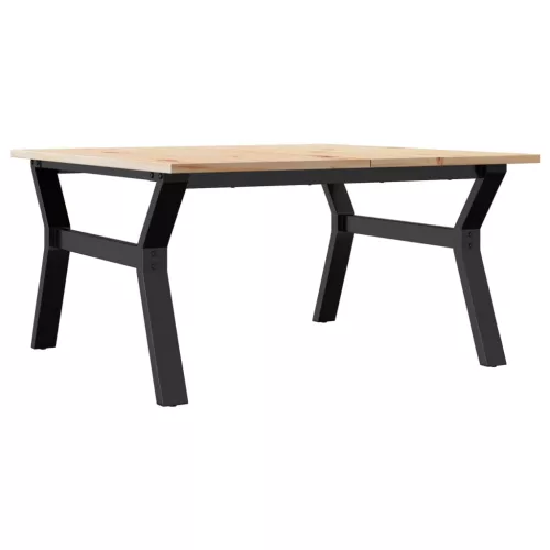 Tömör fenyőfa és acél dohányzóasztal Y-vázzal 90x90x45 cm