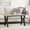 Tömör fenyőfa és acél dohányzóasztal Y-vázzal 100x50x45 cm
