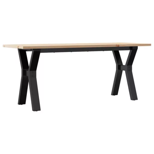 Tömör fenyőfa és acél dohányzóasztal Y-vázzal 110x40x45 cm