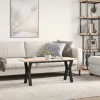 Tömör fenyőfa és acél dohányzóasztal Y-vázzal 110x40x45 cm