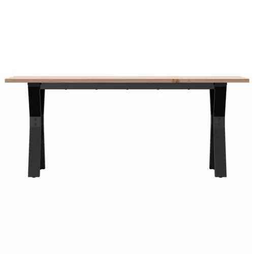 Tömör fenyőfa és acél dohányzóasztal Y-vázzal 110x40x45 cm