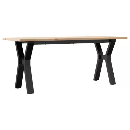 Tömör fenyőfa és acél dohányzóasztal Y-vázzal 110x40x45 cm