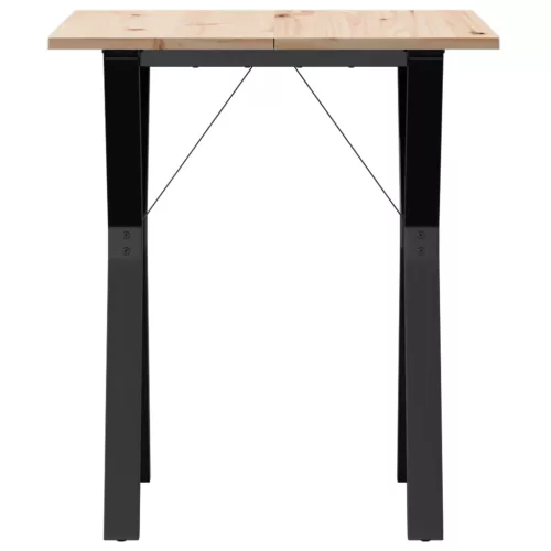 Tömör fenyőfa és acél étkezőasztal Y-vázzal 70x70x75 cm