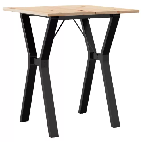 Tömör fenyőfa és acél étkezőasztal Y-vázzal 70x70x75 cm
