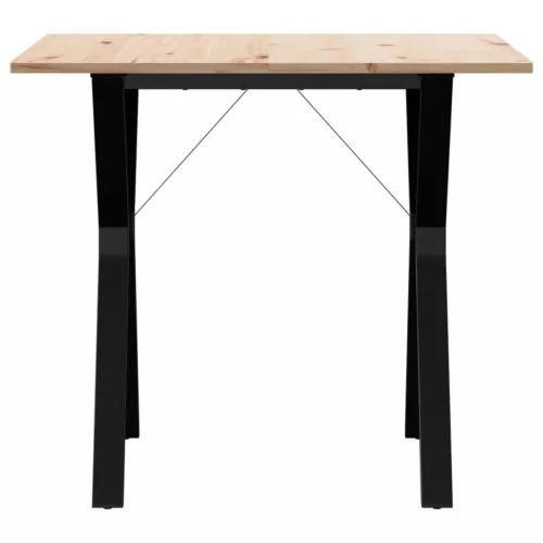Tömör fenyőfa és acél étkezőasztal Y-vázzal 80x80x75 cm