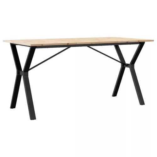 Tömör fenyőfa és acél étkezőasztal Y-vázzal 140x80x75 cm