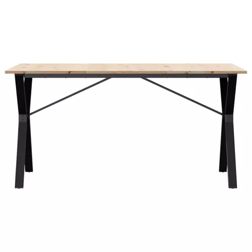 Tömör fenyőfa és acél étkezőasztal Y-vázzal 140x80x75 cm