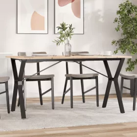   Tömör fenyőfa és acél étkezőasztal Y-vázzal 160x80x75 cm