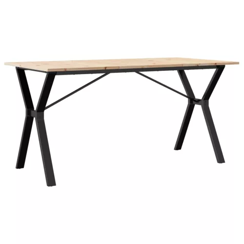 Tömör fenyőfa és acél étkezőasztal Y-vázzal 160x80x75 cm