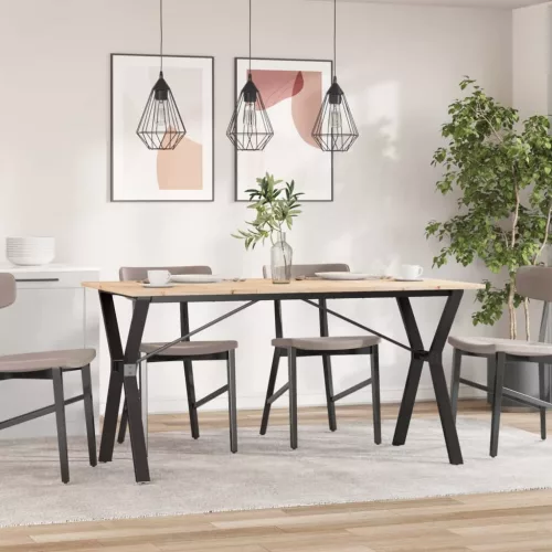 Tömör fenyőfa és acél étkezőasztal Y-vázzal 160x80x75 cm