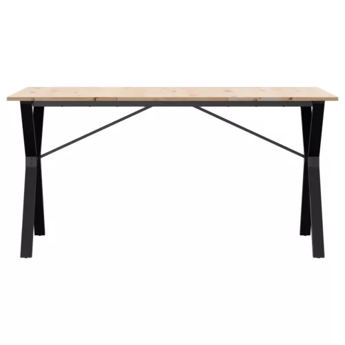 Tömör fenyőfa és acél étkezőasztal Y-vázzal 160x80x75 cm