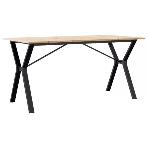 Tömör fenyőfa és acél étkezőasztal Y-vázzal 160x80x75 cm