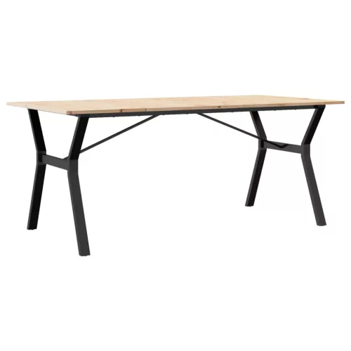 Tömör fenyőfa és acél étkezőasztal Y-vázzal 180x90x75 cm