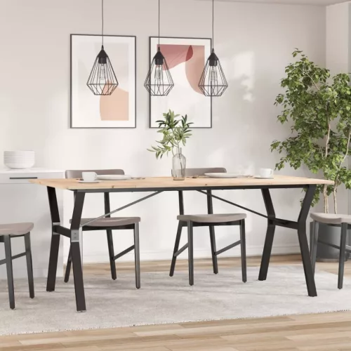 Tömör fenyőfa és acél étkezőasztal Y-vázzal 180x90x75 cm