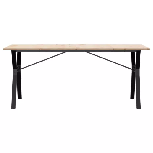 Tömör fenyőfa és acél étkezőasztal Y-vázzal 180x90x75 cm