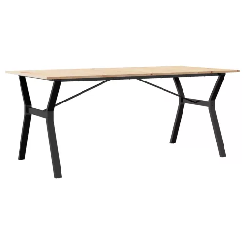 Tömör fenyőfa és acél étkezőasztal Y-vázzal 180x90x75 cm
