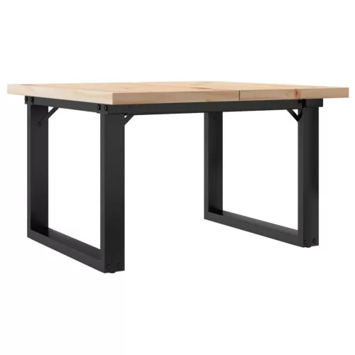 Tömör fenyőfa és acél O-vázú dohányzóasztal 70x70x40,5 cm