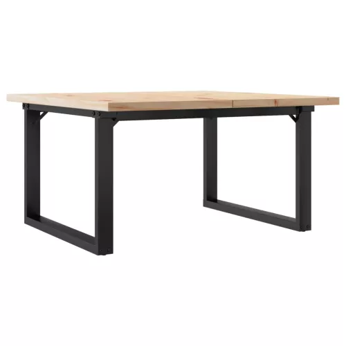 Tömör fenyőfa és acél O-vázú dohányzóasztal 80x80x45,5 cm