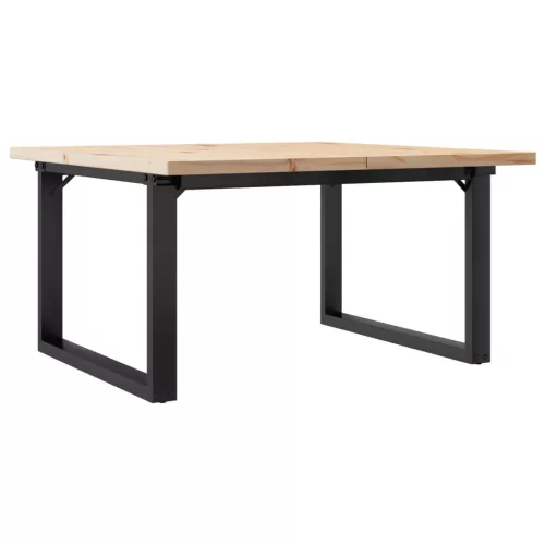 Tömör fenyőfa és acél O-vázú dohányzóasztal 80x80x45,5 cm