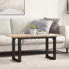 Tömör fenyőfa és acél O-vázú dohányzóasztal 90x40x45,5 cm