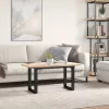 Tömör fenyőfa és acél O-vázú dohányzóasztal 90x40x45,5 cm